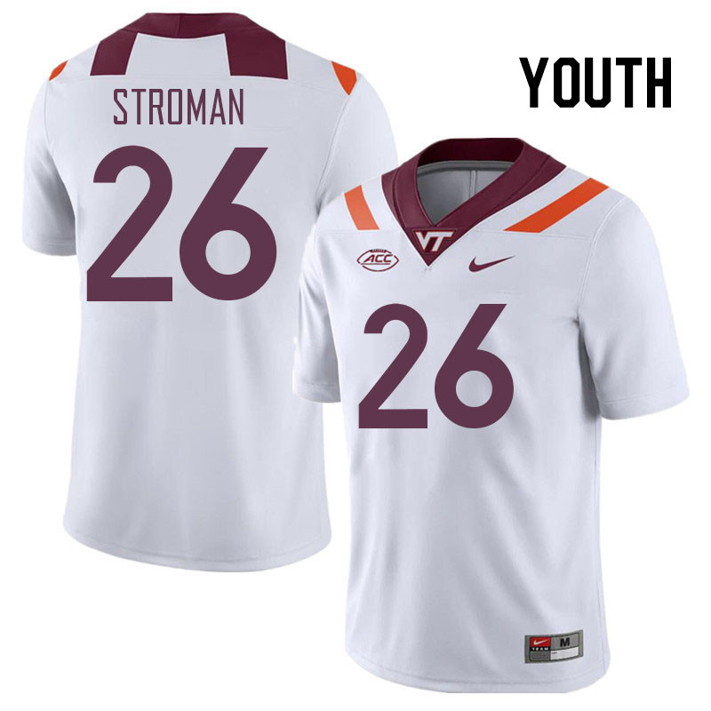 Youth #26 Jalen Stroman Virginia Tech Hokies College Football Jerseys Stitched Sale-White - Click Image to Close